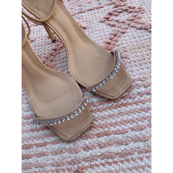 Tan SCHUTZ Loule Leather Rhinestone High Heels US 7.5 - Picture 3 of 10